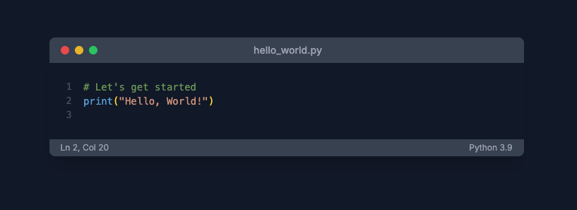 Image of a python code editor showing "Hello World"